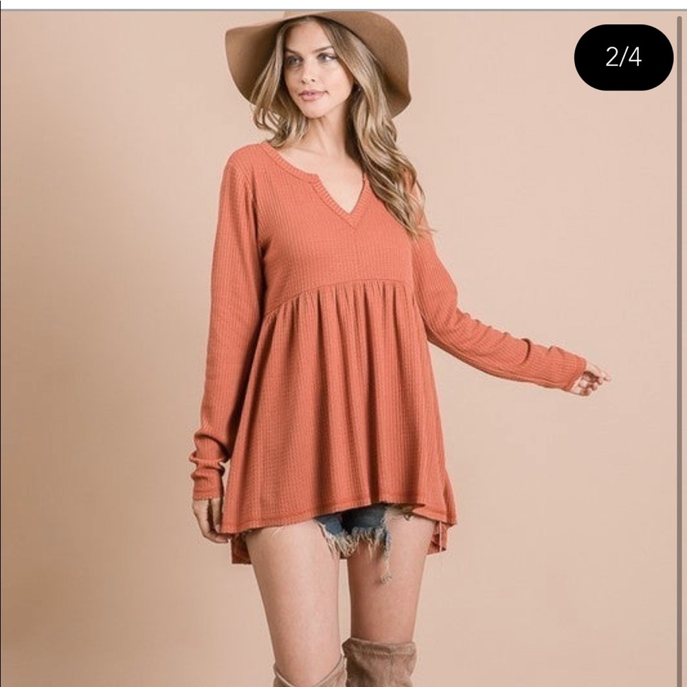 Waffle long sleeve babydoll